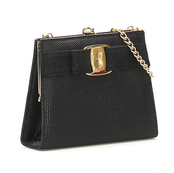 サルヴァトーレフェラガモ ヴァラリボン 223054 ブラック 黒 レザー ショルダーバッグ レディース Salvatore Ferragamo 中古