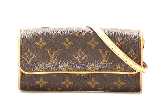 ルイ ヴィトン モノグラム ポシェット ツインＰＭ M51854 ブラウン 茶 PVC レザー ポシェット レディース LOUIS VUITTON 中古