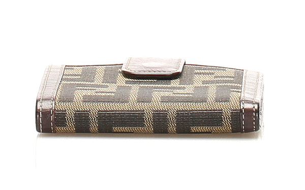 フェンディ ズッカ ブラウン 茶 キャンバス レザー 二つ折り財布 レディース FENDI 中古