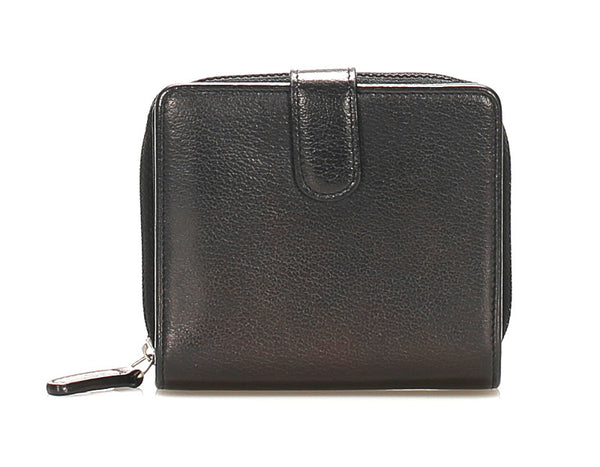 シャネル カメリア ブラック レザー 二つ折り財布 レディース CHANEL 中古