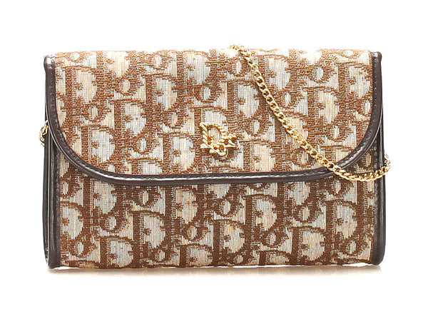 ディオール トロッター チェーンショルダー１９ ブラウン キャンバス レザー ショルダーバッグ レディース Dior 中古
