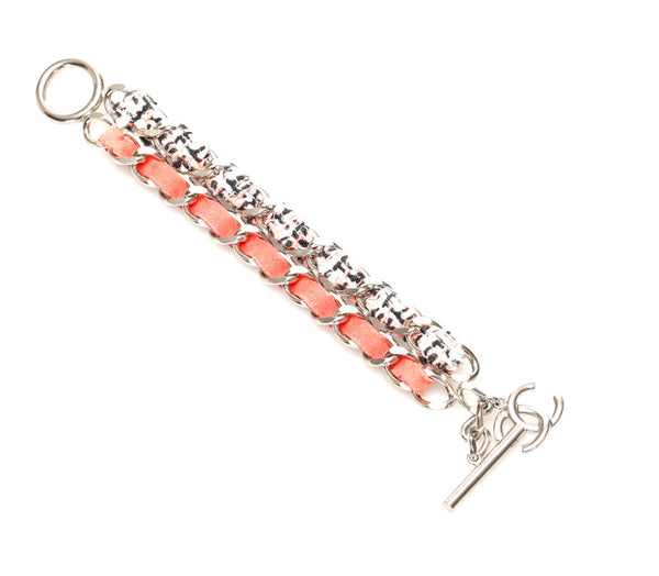 シャネル ココマーク  チェーン ピンク ツイード メタル ブレスレット レディース CHANEL 中古