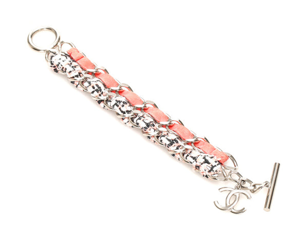 シャネル ココマーク  チェーン ピンク ツイード メタル ブレスレット レディース CHANEL 中古
