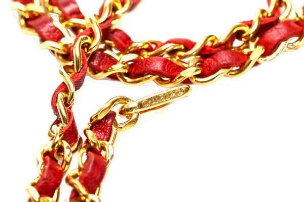 シャネル ココマーク レッド ゴールド レザー メッキ チェーン ベルト レディース CHANEL 中古