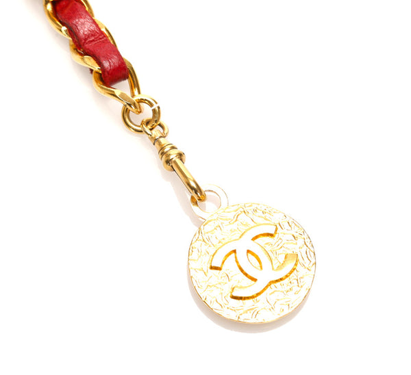 シャネル ココマーク レッド ゴールド レザー メッキ チェーン ベルト レディース CHANEL 中古