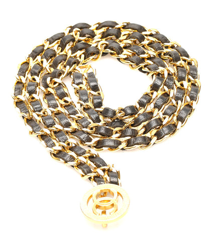 シャネル ココマーク ブラック ゴールド レザー メッキ チェーン ベルト レディース CHANEL 中古