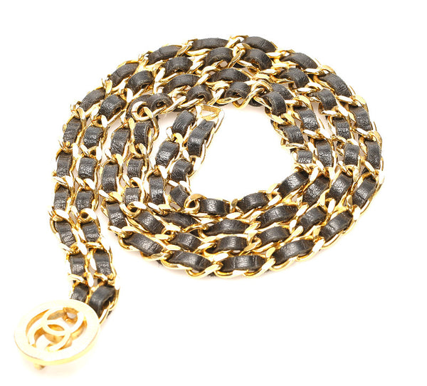 シャネル ココマーク ブラック ゴールド レザー メッキ チェーン ベルト レディース CHANEL 中古