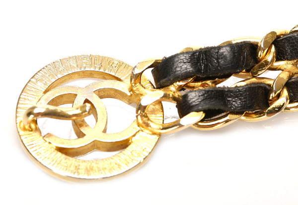 シャネル ココマーク ブラック ゴールド レザー メッキ チェーン ベルト レディース CHANEL 中古