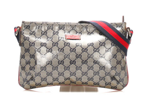 グッチ シェリー GGクリスタル グレー PVCコーティングキャンバス ショルダーバッグ レディース GUCCI 中古