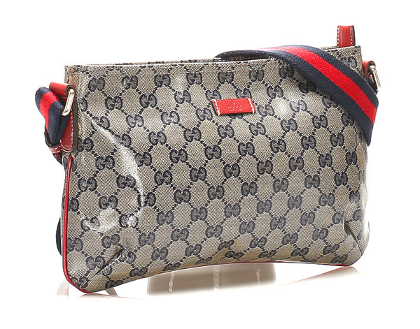 グッチ シェリー GGクリスタル グレー PVCコーティングキャンバス ショルダーバッグ レディース GUCCI 中古