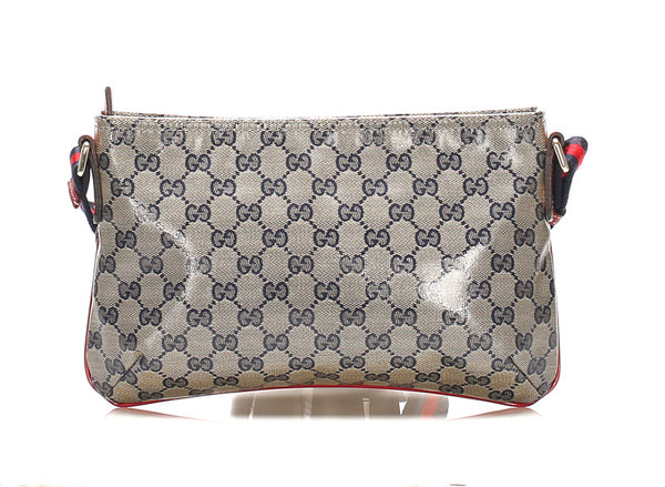 グッチ シェリー GGクリスタル グレー PVCコーティングキャンバス ショルダーバッグ レディース GUCCI 中古