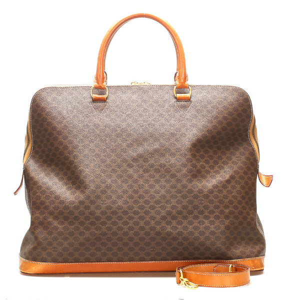 セリーヌ マカダム ブラウン 茶 PVC レザー ハンドバッグ ショルダーバッグ 2WAY ユニセックス CELINE 中古