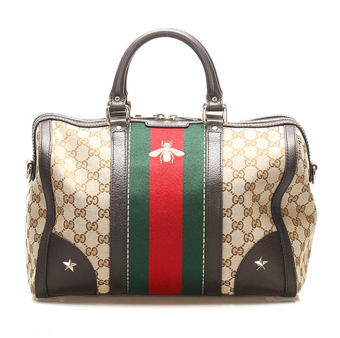 グッチ シェリーライン GGキャンバス 406868 ブラウン 茶 キャンバス ボストンバッグ レディース GUCCI 中古