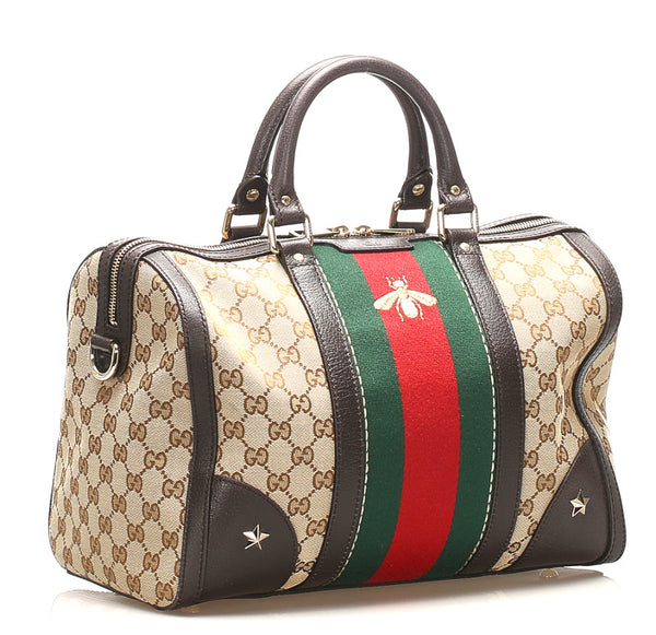 グッチ シェリーライン GGキャンバス 406868 ブラウン 茶 キャンバス ボストンバッグ レディース GUCCI 中古