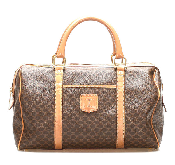 セリーヌ マカダム ブラウン 茶 PVC レザー ボストンバッグ レディース CELINE 中古