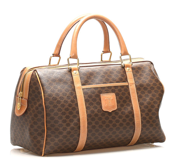 セリーヌ マカダム ブラウン 茶 PVC レザー ボストンバッグ レディース CELINE 中古