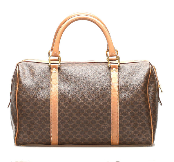 セリーヌ マカダム ブラウン 茶 PVC レザー ボストンバッグ レディース CELINE 中古