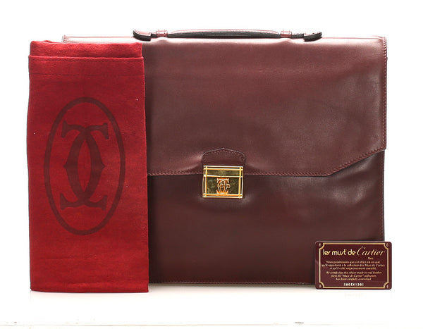 カルティエ ワインレッド レザー ブリーフケース レディース CARTIER 中古