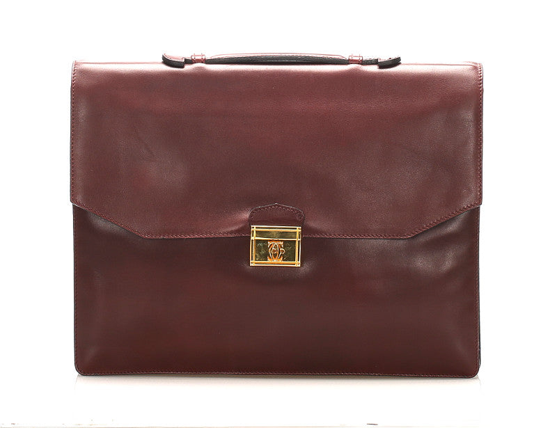 カルティエ ワインレッド レザー ブリーフケース レディース CARTIER 中古