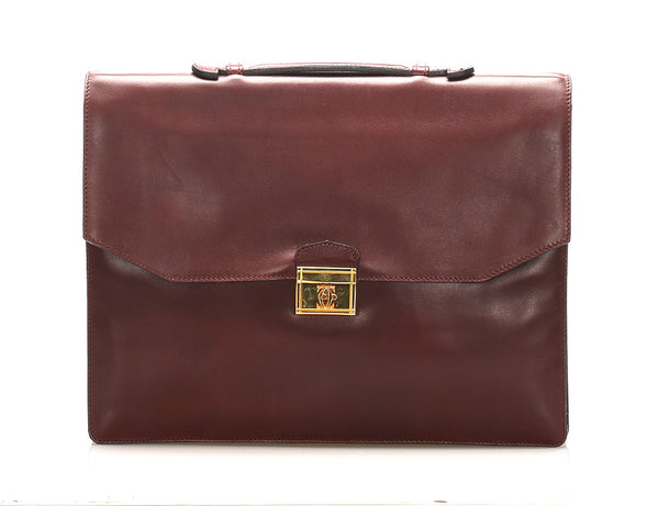 カルティエ ワインレッド レザー ブリーフケース レディース CARTIER 中古