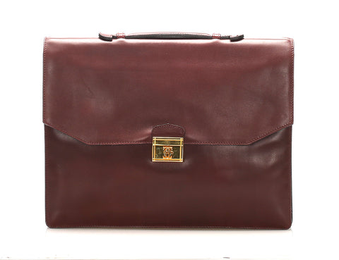 カルティエ ワインレッド レザー ブリーフケース レディース CARTIER 中古