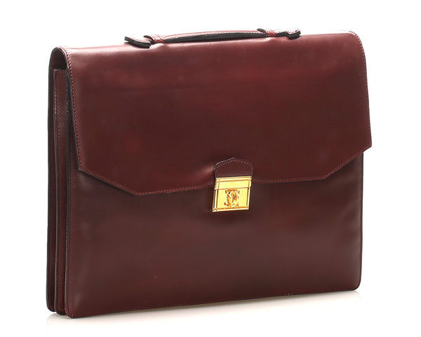 カルティエ ワインレッド レザー ブリーフケース レディース CARTIER 中古