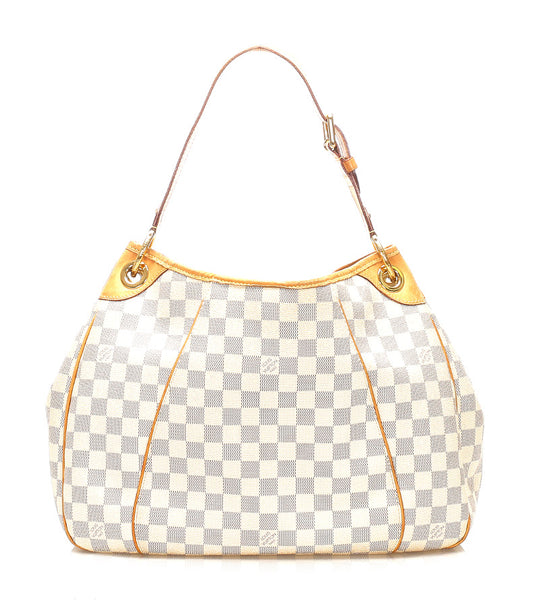 ルイ ヴィトン ダミエ アズール ガリエラPM N55215 ホワイト 白 PVC レザー ショルダーバッグ レディース LOUIS VUITTON 中古