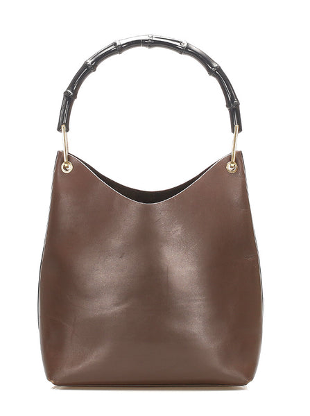 グッチ ウッドハンドル 001・1553 ブラウン レザー ハンドバッグ レディース GUCCI 中古