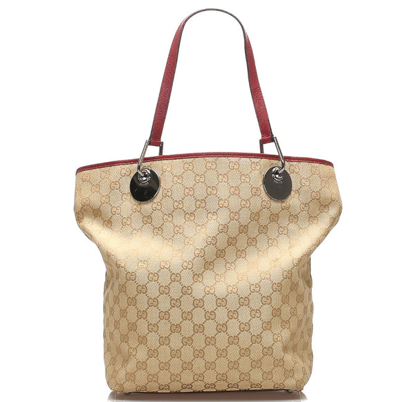 グッチ GGキャンバス 120836 ベージュ レッド キャンバス レザー トートバッグ レディース GUCCI 中古