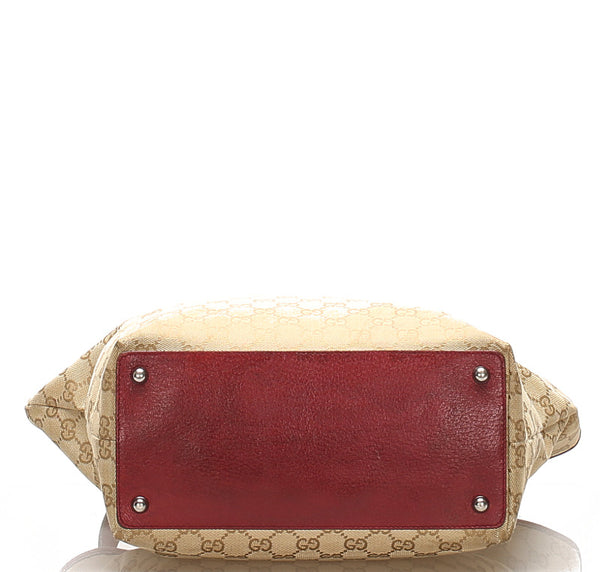 グッチ GGキャンバス 120836 ベージュ レッド キャンバス レザー トートバッグ レディース GUCCI 中古