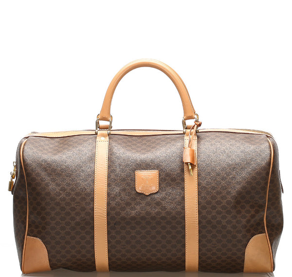 セリーヌ マカダム ブラウン 茶 PVC レザー ボストンバッグ ユニセックス CELINE 中古