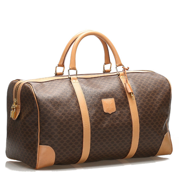 セリーヌ マカダム ブラウン 茶 PVC レザー ボストンバッグ ユニセックス CELINE 中古