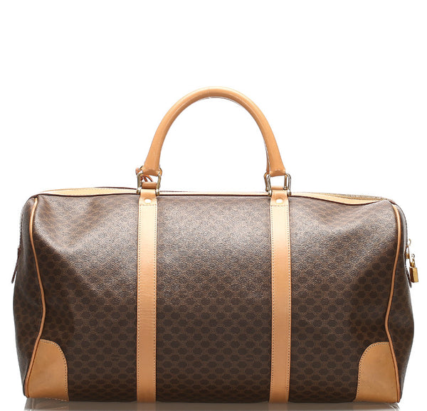 セリーヌ マカダム ブラウン 茶 PVC レザー ボストンバッグ ユニセックス CELINE 中古