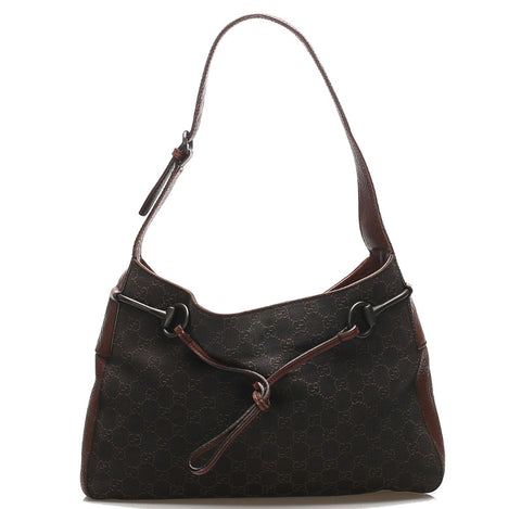 グッチ GGキャンバス 101975 ブラウン キャンバス レザー ショルダーバッグ レディース GUCCI 中古