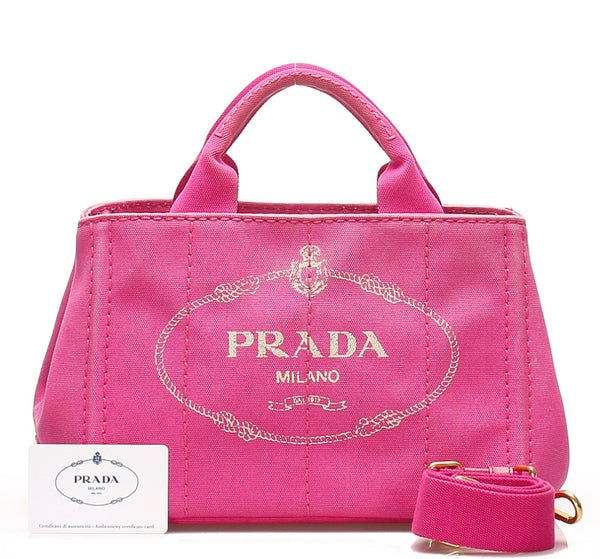 プラダ ミニカナパ B2439G ピンク キャンバス ハンドバッグ ショルダーバッグ 2WAY レディース PRADA 中古