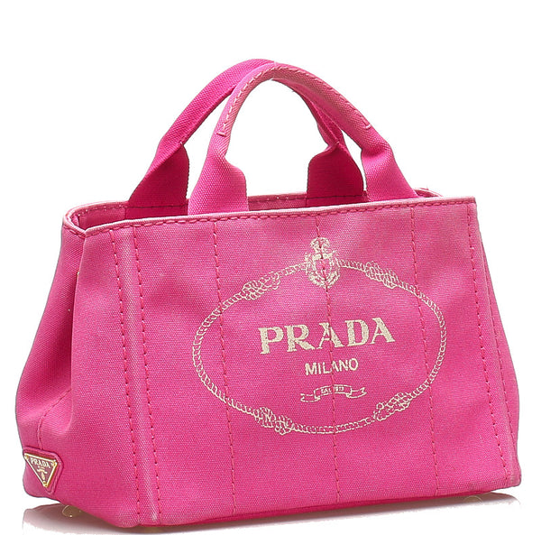 プラダ ミニカナパ B2439G ピンク キャンバス ハンドバッグ ショルダーバッグ 2WAY レディース PRADA 中古