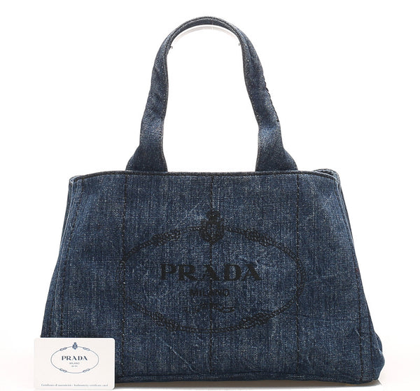 プラダ カナパ B1877B ブルー デニム ハンドバッグ レディース PRADA 中古