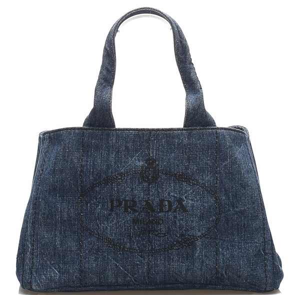 プラダ カナパ B1877B ブルー デニム ハンドバッグ レディース PRADA 中古