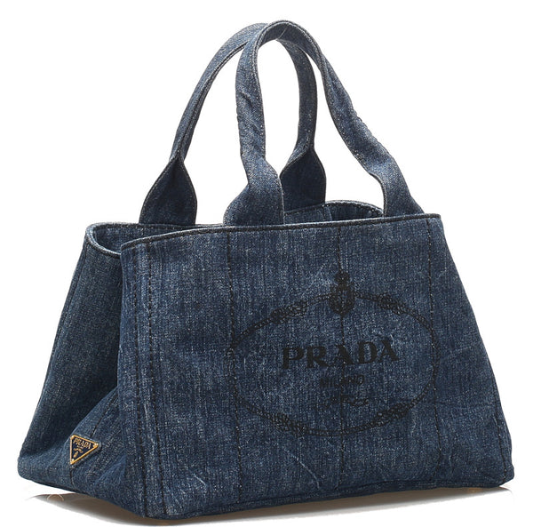 プラダ カナパ B1877B ブルー デニム ハンドバッグ レディース PRADA 中古