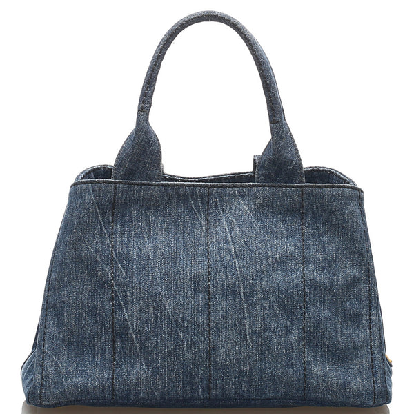 プラダ カナパ B1877B ブルー デニム ハンドバッグ レディース PRADA 中古