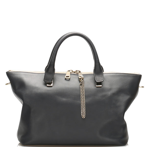 クロエ ベイリー アイボリー ネイビー レザー トートバッグ レディース Chloe 中古