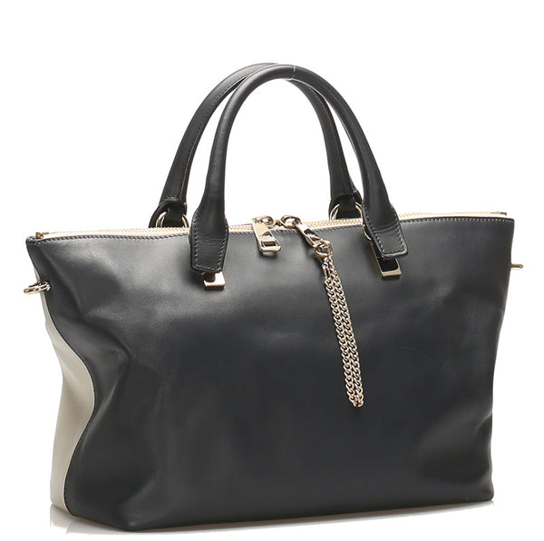 クロエ ベイリー アイボリー ネイビー レザー トートバッグ レディース Chloe 中古