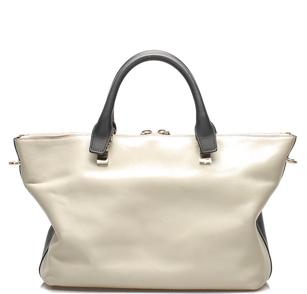 クロエ ベイリー アイボリー ネイビー レザー トートバッグ レディース Chloe 中古