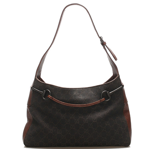 グッチ GGキャンバス 101975 ブラウン キャンバス レザー ショルダーバッグ レディース GUCCI 中古