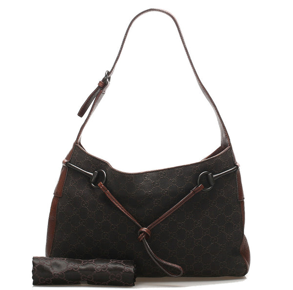 グッチ GGキャンバス 101975 ブラウン キャンバス レザー ショルダーバッグ レディース GUCCI 中古