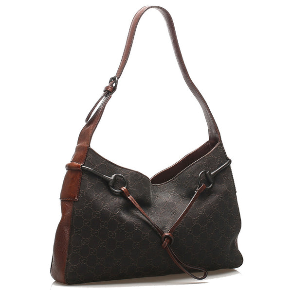 グッチ GGキャンバス 101975 ブラウン キャンバス レザー ショルダーバッグ レディース GUCCI 中古