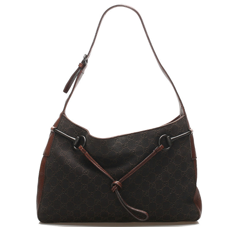 グッチ GGキャンバス 101975 ブラウン キャンバス レザー ショルダーバッグ レディース GUCCI 中古