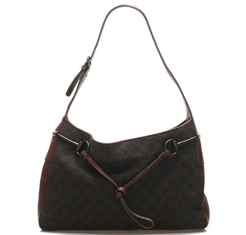 グッチ GGキャンバス 101975 ブラウン キャンバス レザー ショルダーバッグ レディース GUCCI 中古