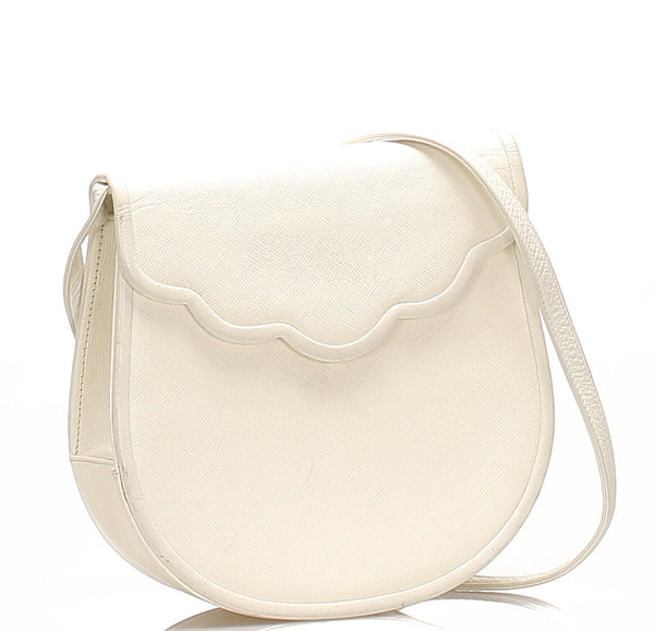 イヴ サンローラン ホワイト レザー 斜め掛け ショルダーバッグ レディース YVES SAINT LAURENT 中古