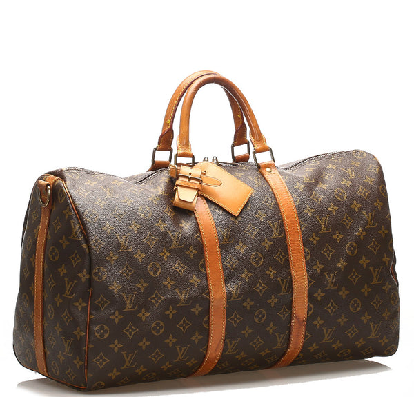 ルイ ヴィトン モノグラム キーポル バンドリエール50 M41416 ブラウン 茶 PVC レザー ボストンバッグ ユニセックス LOUIS VUITTON 中古